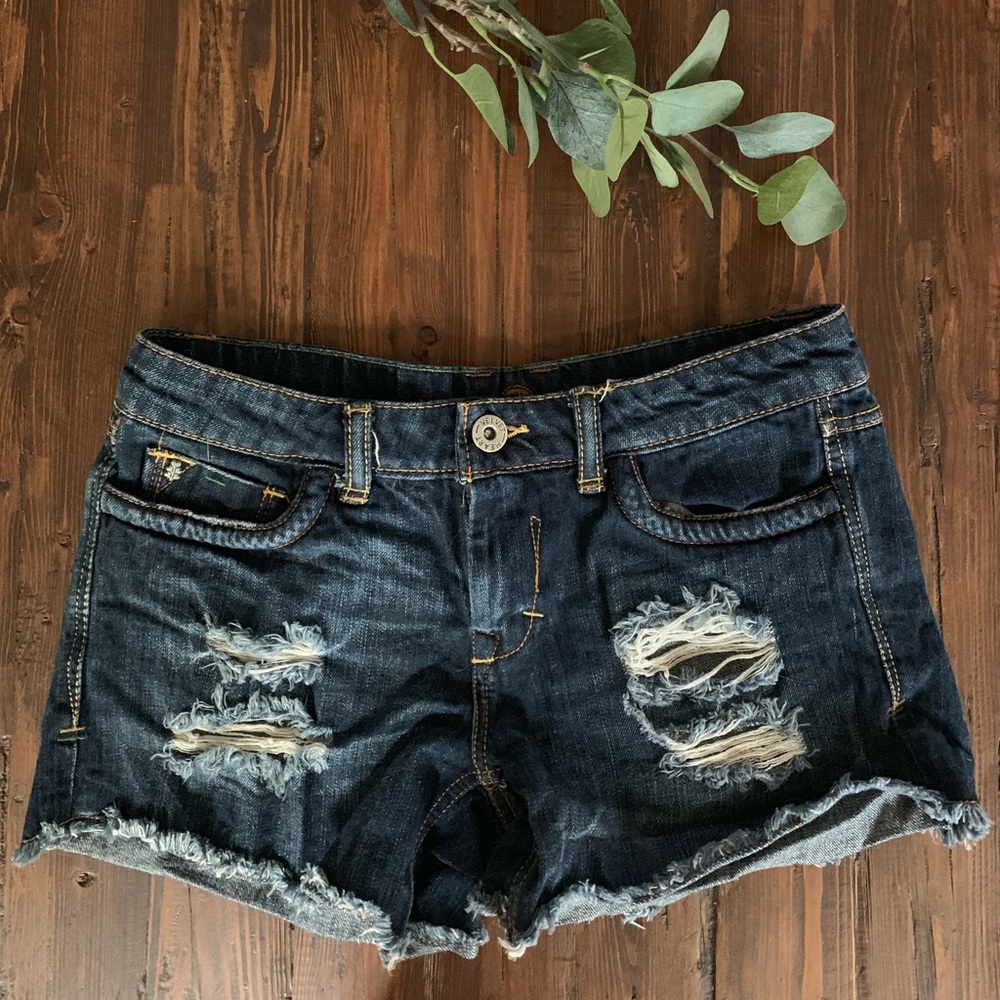 Distressed jean shorts